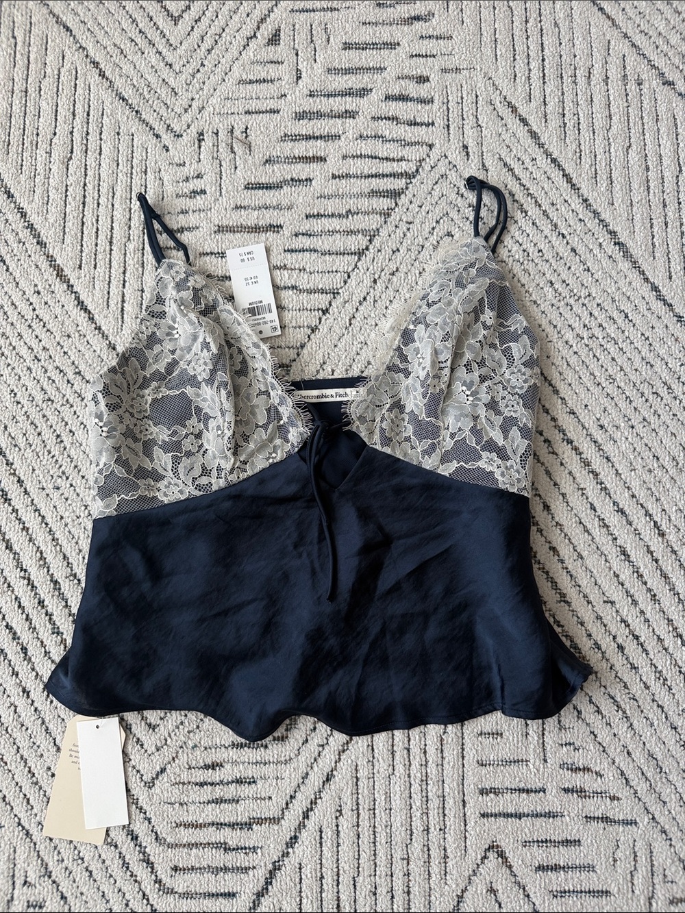 Abercrombie & Fitch Navy Satin Cami with Cream Lace